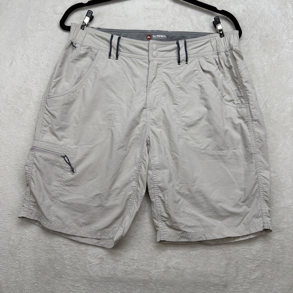 Simms Guide Fishing Shorts Mens Medium Beige Cargo Quick Dry Nylon Outdoor